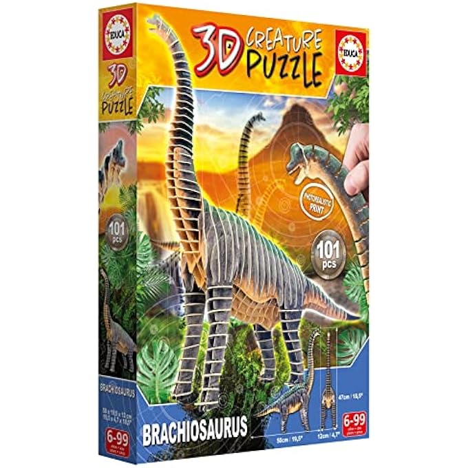 BRACHIOSAUR CREATURE PUZZLE, ASSEMBLE YOUR OWN 3D DINOSAUR, 50 CM LONG AND 47 CM HIGH, 101 PIECES OF THICK RECYCLED CARDBOARD, PHOTOREALISTIC IMAGES, FOR AGES 5 AND UP (19383) - Image 4